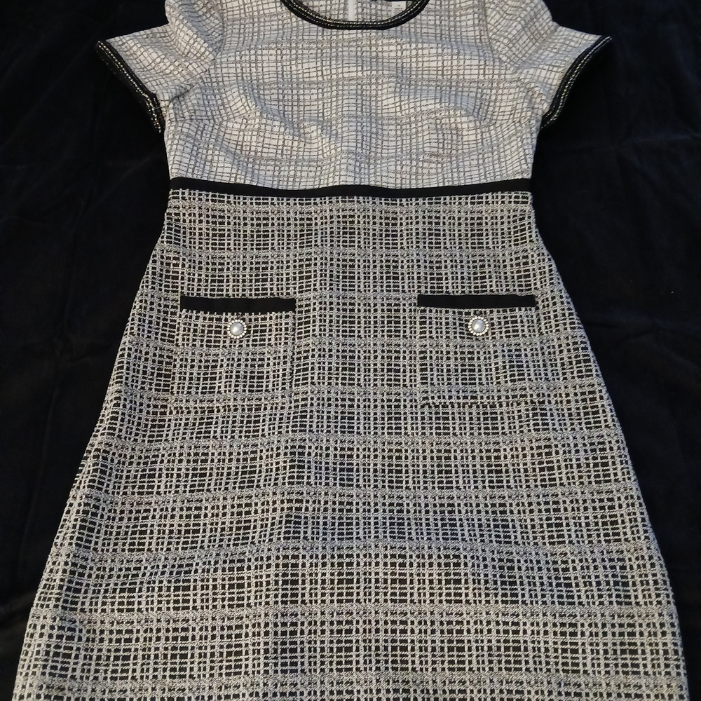 Karl Lagerfeld Black and White Tweed Midi Dress